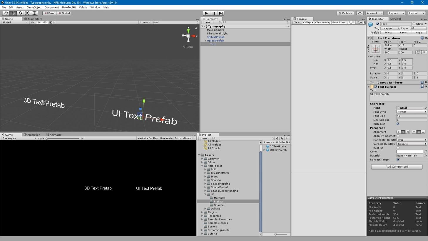 HoloToolkit: Make Words You Can See in Unity with Typography Prefabs